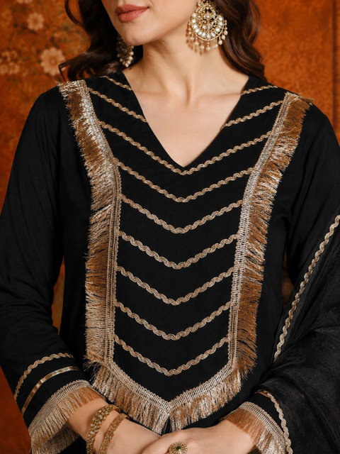 Sangria Women Regular Gotta Patti Pure Cotton Kurta with Palazzos & With Dupatta - Image 3