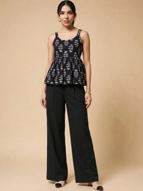 Womenster Women Floral Cotton Printed Top with Trousers