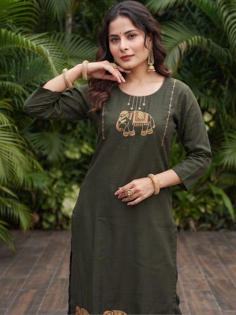 SHRI VANYA CREATION Women Ethnic Motifs Embroidered Regular Thread Work Kurta with Trousers & With Dupatta - Image 6