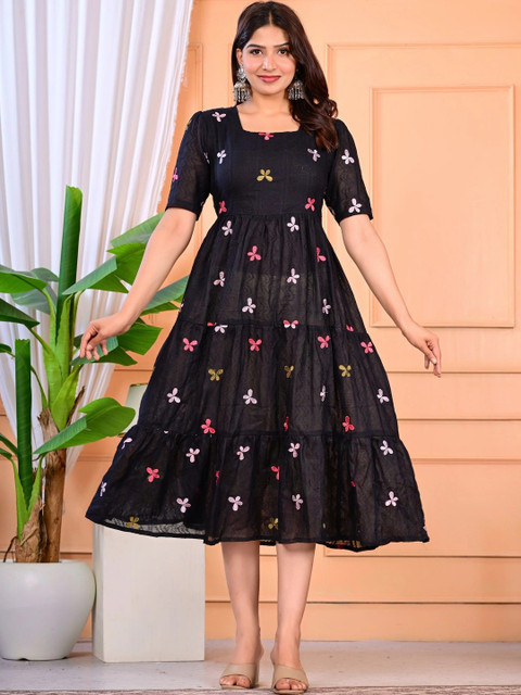 KALAMIR Floral Print A-Line Dress