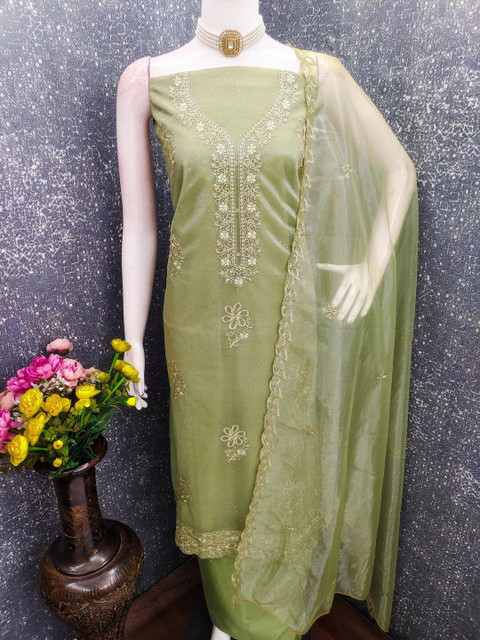 TAVAS Embroidered Organza Unstitched Dress Material - Image 2