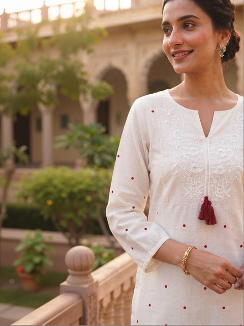RR SA KURTIS Women Polka Dot Printed Thread Work Kurta - Image 4