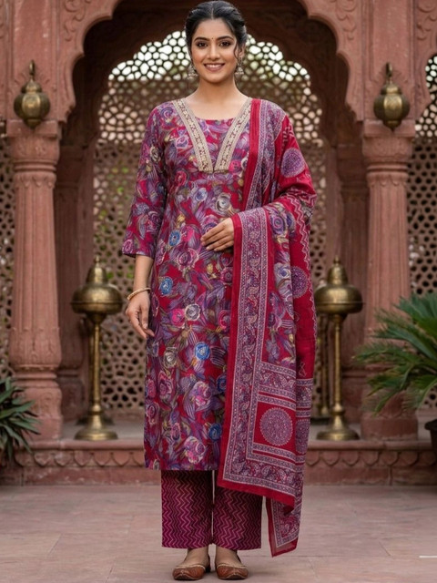 Buneya Women Floral Printed Regular Kurta with Palazzos & With Dupatta