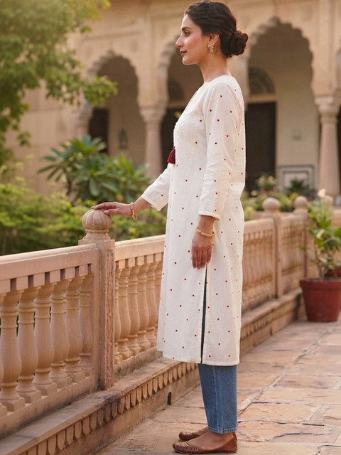 RR SA KURTIS Women Polka Dot Printed Thread Work Kurta - Image 5