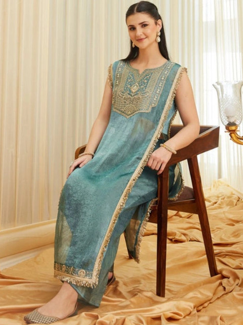 TWINS LADY Women Ethnic Motifs Embroidered Regular Gotta Patti Kurta with Palazzos - Image 4