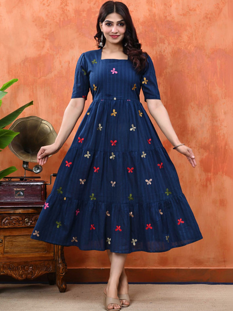 KALAMIR Floral Print A-Line Midi Dress