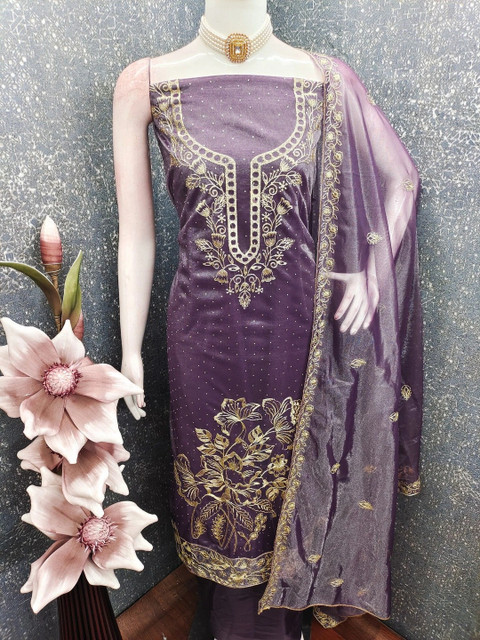TAVAS Embroidered Organza Unstitched Dress Material - Image 2