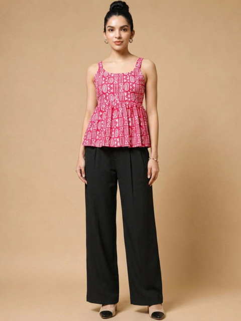 Moda Rapido Women Bohemian Cotton Printed Top with Trousers