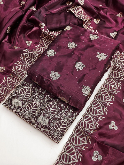 TAVAS Embroidered Pure Silk Unstitched Dress Material - Image 2