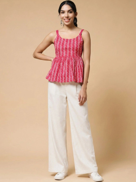 Womenster Tie and Dye Cotton Printed Top with Trousers