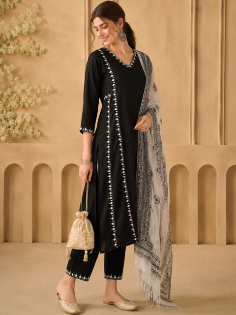 Anouk Women Ethnic Motifs Embroidered Regular Kurta with Trousers & With Dupatta - Image 2