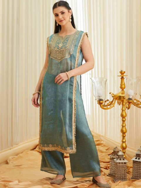 TWINS LADY Women Ethnic Motifs Embroidered Regular Gotta Patti Kurta with Palazzos