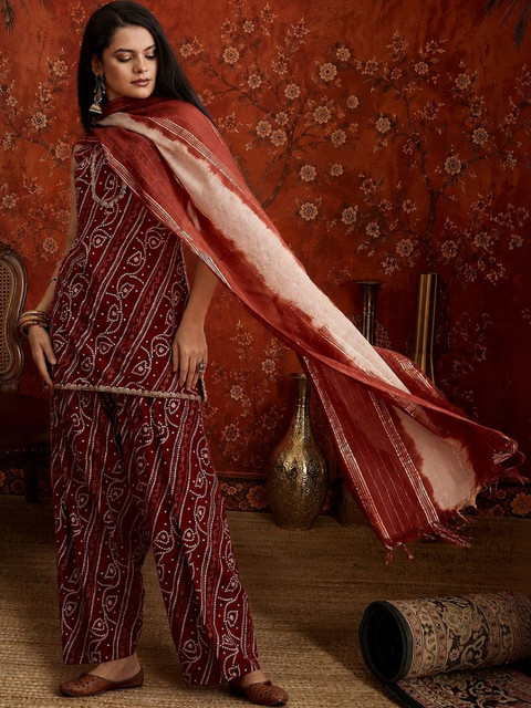 Sangria Women Ethnic Motifs Printed Regular Kurta with Patiala & With Dupatta - Image 3
