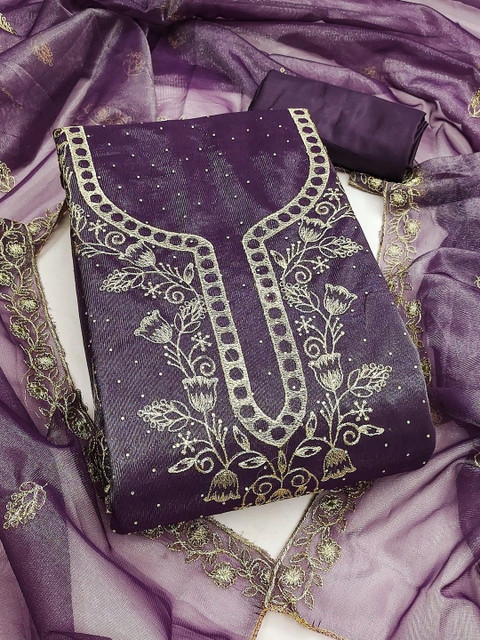 TAVAS Embroidered Organza Unstitched Dress Material
