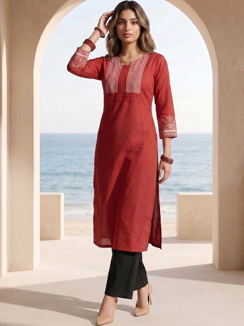 KALAMIR Women Ethnic Motifs Embroidered Thread Work Kurta