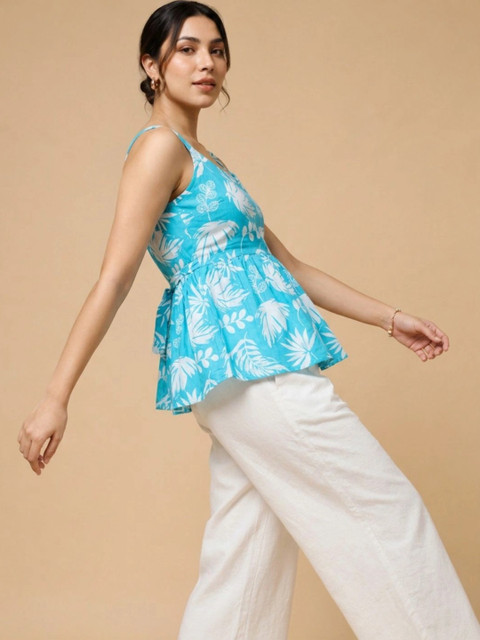 Womenster Indie Florals Cotton Printed Top with Trousers - Image 7