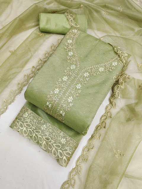 TAVAS Embroidered Organza Unstitched Dress Material - Image 4