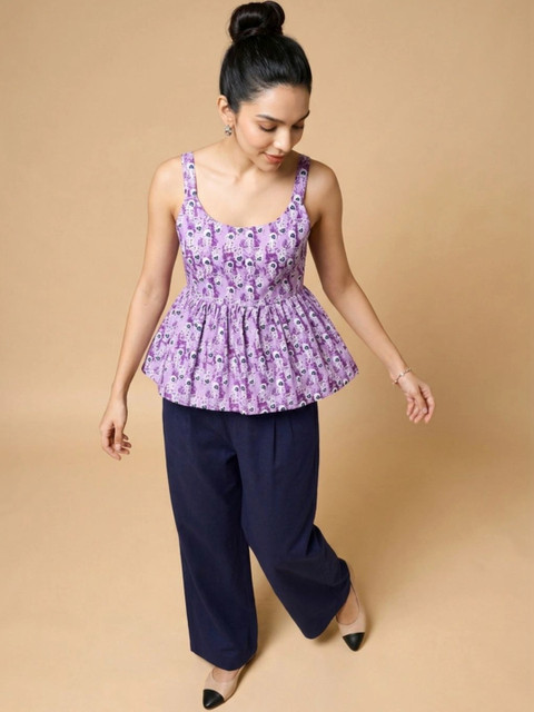 Womenster Indie Florals Cotton Printed Top with Trousers - Image 5