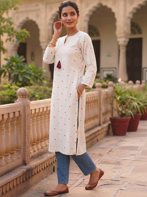 RR SA KURTIS Women Polka Dot Printed Thread Work Kurta - Image 3