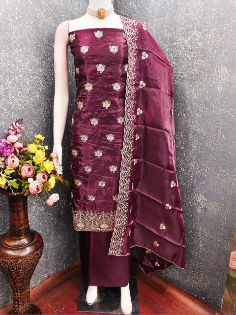 TAVAS Embroidered Pure Silk Unstitched Dress Material - Image 4