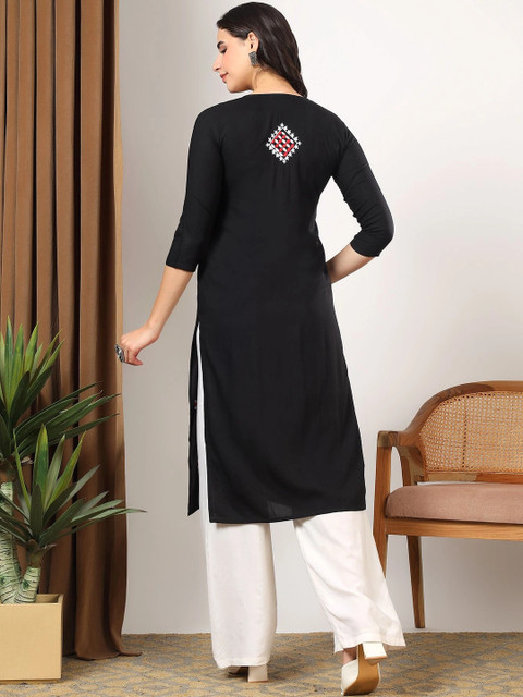 TOP N THREAD Women Black Ethnic motifs Embroidered Lucknowi Chikankari Straight Long Kurta - Image 5