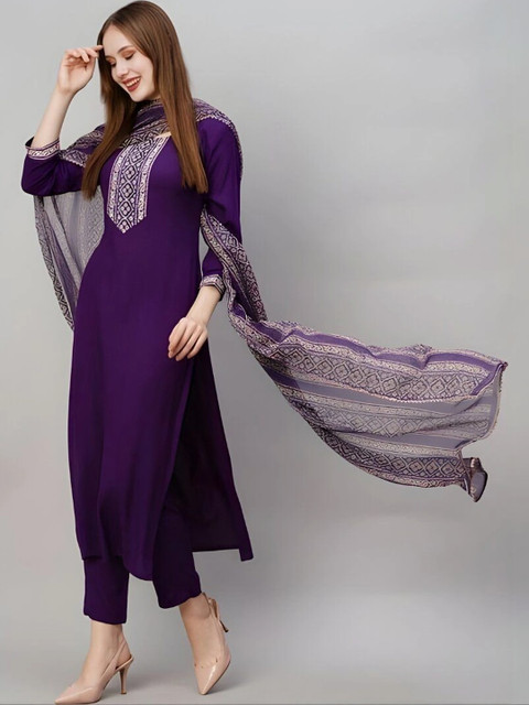 ERIKA Women Embroidered Regular Thread Work Kurta with Trousers & With Dupatta