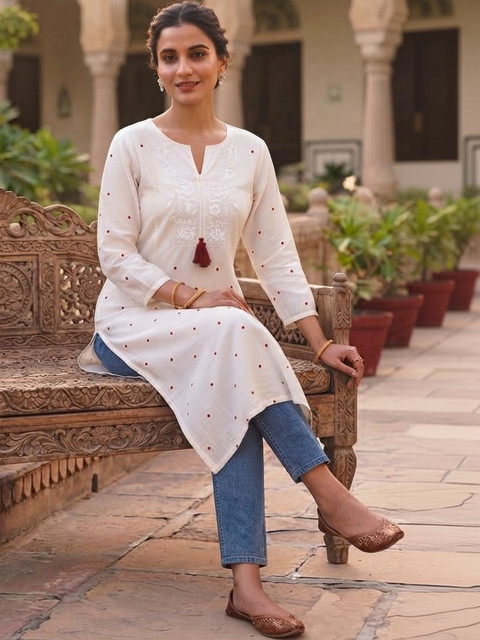 RR SA KURTIS Women Polka Dot Printed Thread Work Kurta - Image 6
