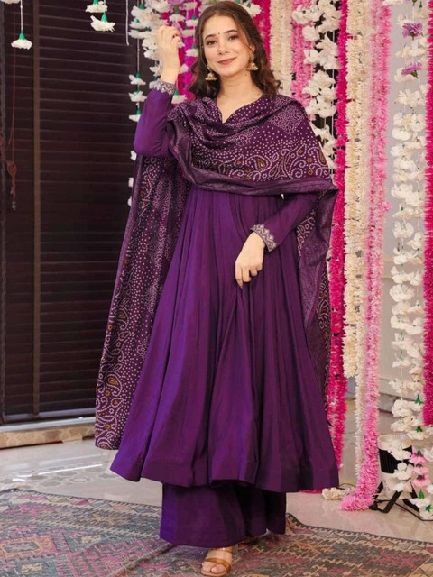 KALINI Women Ethnic Motifs Empire Thread Work Kurta with Palazzos & With Dupatta