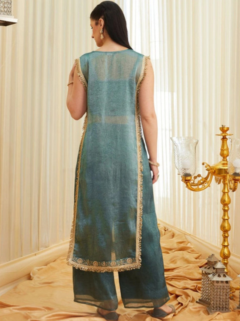 TWINS LADY Women Ethnic Motifs Embroidered Regular Gotta Patti Kurta with Palazzos - Image 2