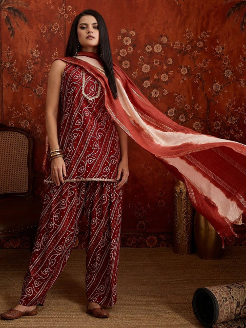 Sangria Women Ethnic Motifs Printed Regular Kurta with Patiala & With Dupatta