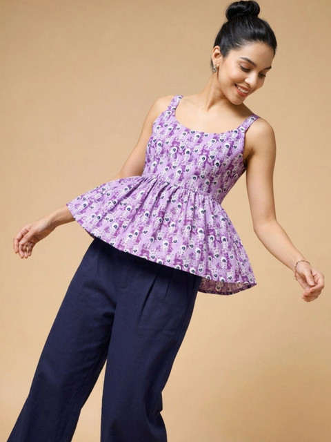 Womenster Indie Florals Cotton Printed Top with Trousers - Image 7