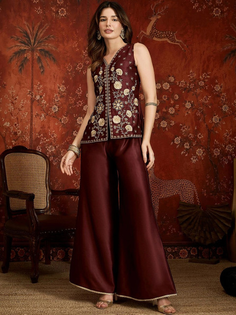 House of Pataudi Embroidered Top with Palazzos