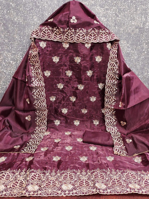 TAVAS Embroidered Pure Silk Unstitched Dress Material - Image 5