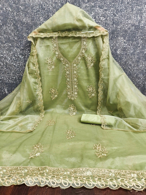 TAVAS Embroidered Organza Unstitched Dress Material - Image 3