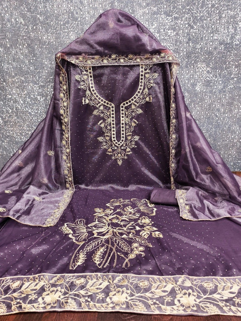 TAVAS Embroidered Organza Unstitched Dress Material - Image 3