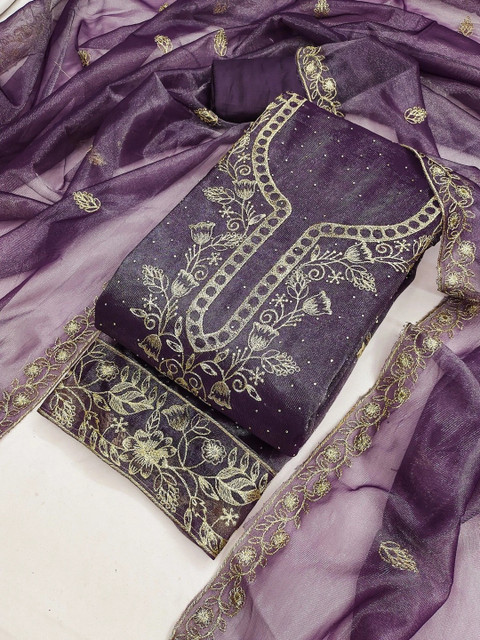 TAVAS Embroidered Organza Unstitched Dress Material - Image 4