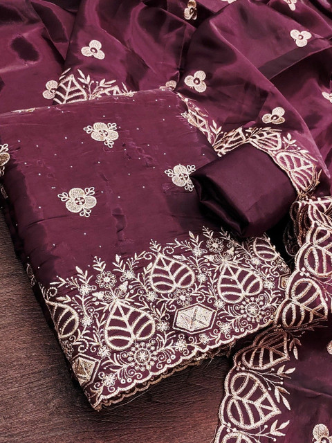 TAVAS Embroidered Pure Silk Unstitched Dress Material - Image 3