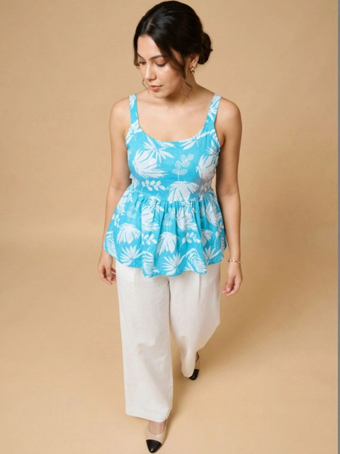 Womenster Indie Florals Cotton Printed Top with Trousers - Image 5