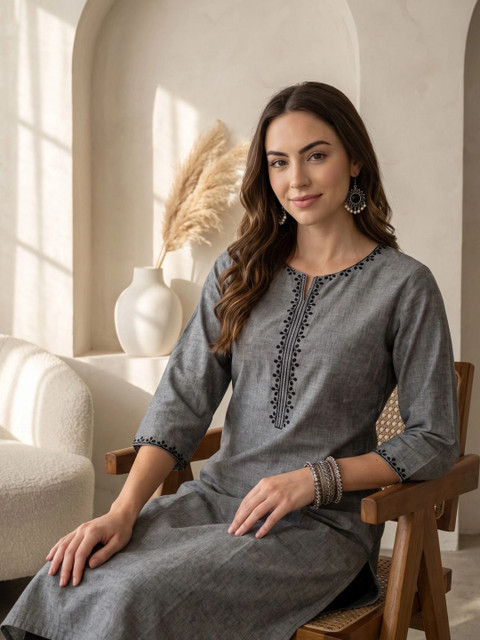 Anouk Women Embroidered Thread Work Kurta