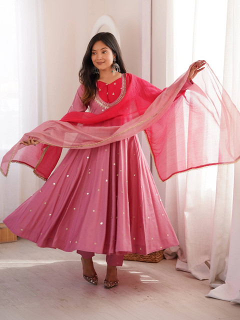 NORAFLEX Women Empire Sequinned Kurta with Trousers & With Dupatta - Image 7