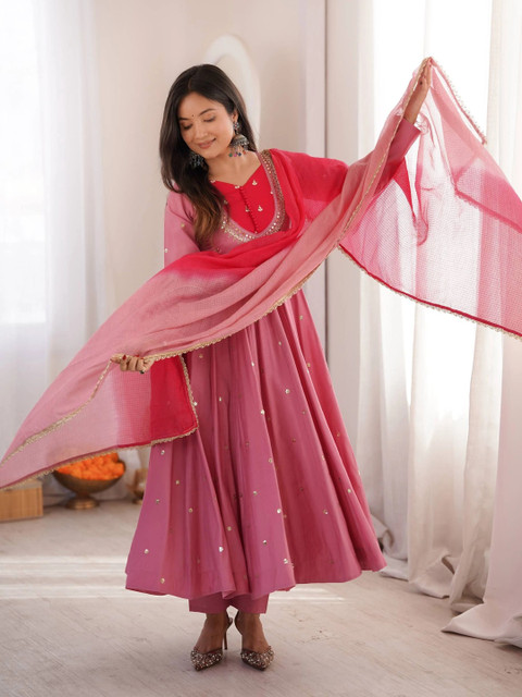 NORAFLEX Women Empire Sequinned Kurta with Trousers & With Dupatta - Image 4