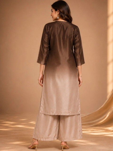 Sangria Women Ombre Dyed Regular Beads and Stones Kurta with Palazzos - Image 3