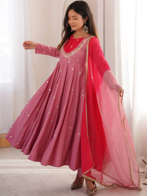 NORAFLEX Women Empire Sequinned Kurta with Trousers & With Dupatta - Image 6
