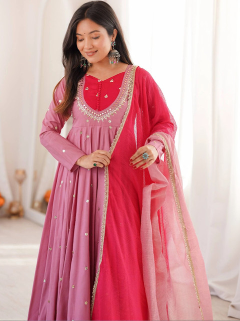 NORAFLEX Women Empire Sequinned Kurta with Trousers & With Dupatta - Image 5