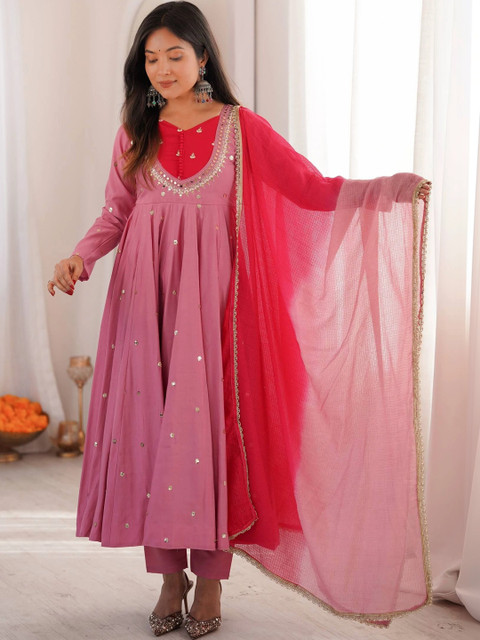 NORAFLEX Women Empire Sequinned Kurta with Trousers & With Dupatta - Image 2