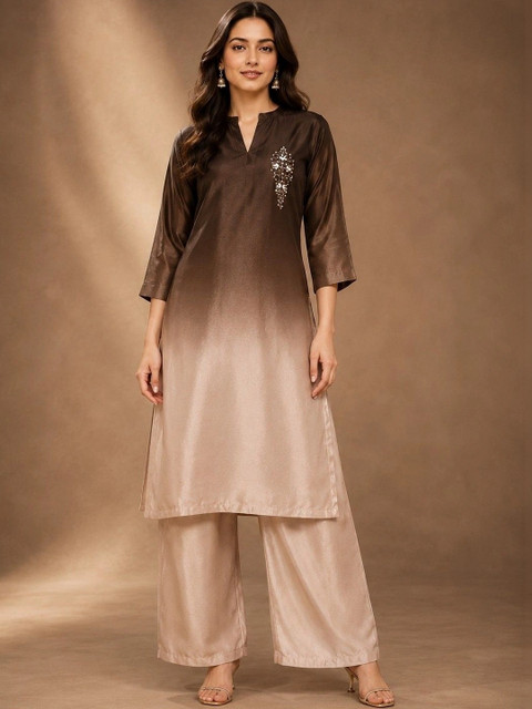 Sangria Women Ombre Dyed Regular Beads and Stones Kurta with Palazzos