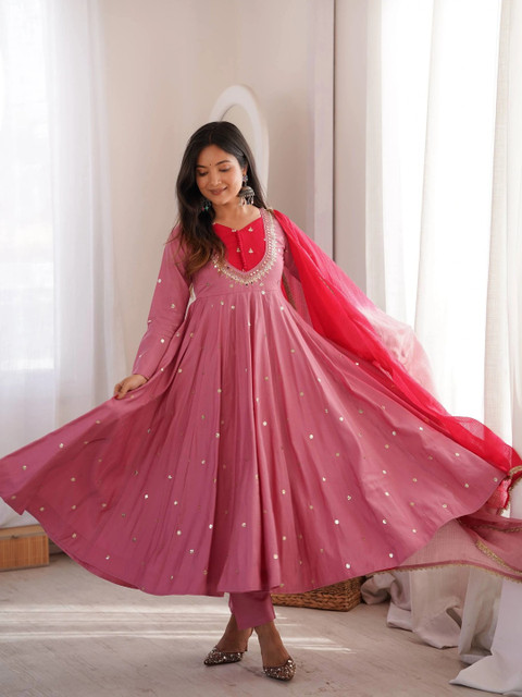 NORAFLEX Women Empire Sequinned Kurta with Trousers & With Dupatta