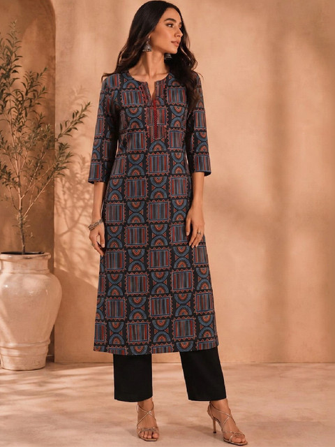 KALAMIR Women Ethnic Motifs Printed Thread Work Indie Prints Kurta