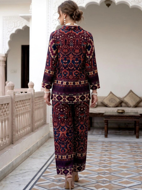 Maroon Printed Tunic Shirt with Palazzos - Image 2