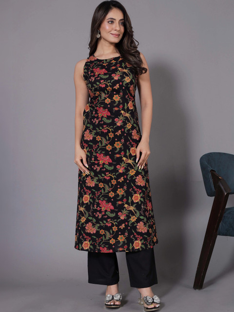 Charan Kanya Women Floral Printed Pure Cotton Straight Kurta with Palazzos